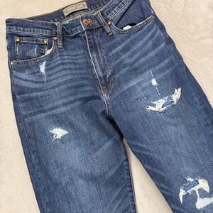 POINT SUR Jeans‎ Women's 28 High Rise Slim Boy Dark Wash Distressed Frayed Hem